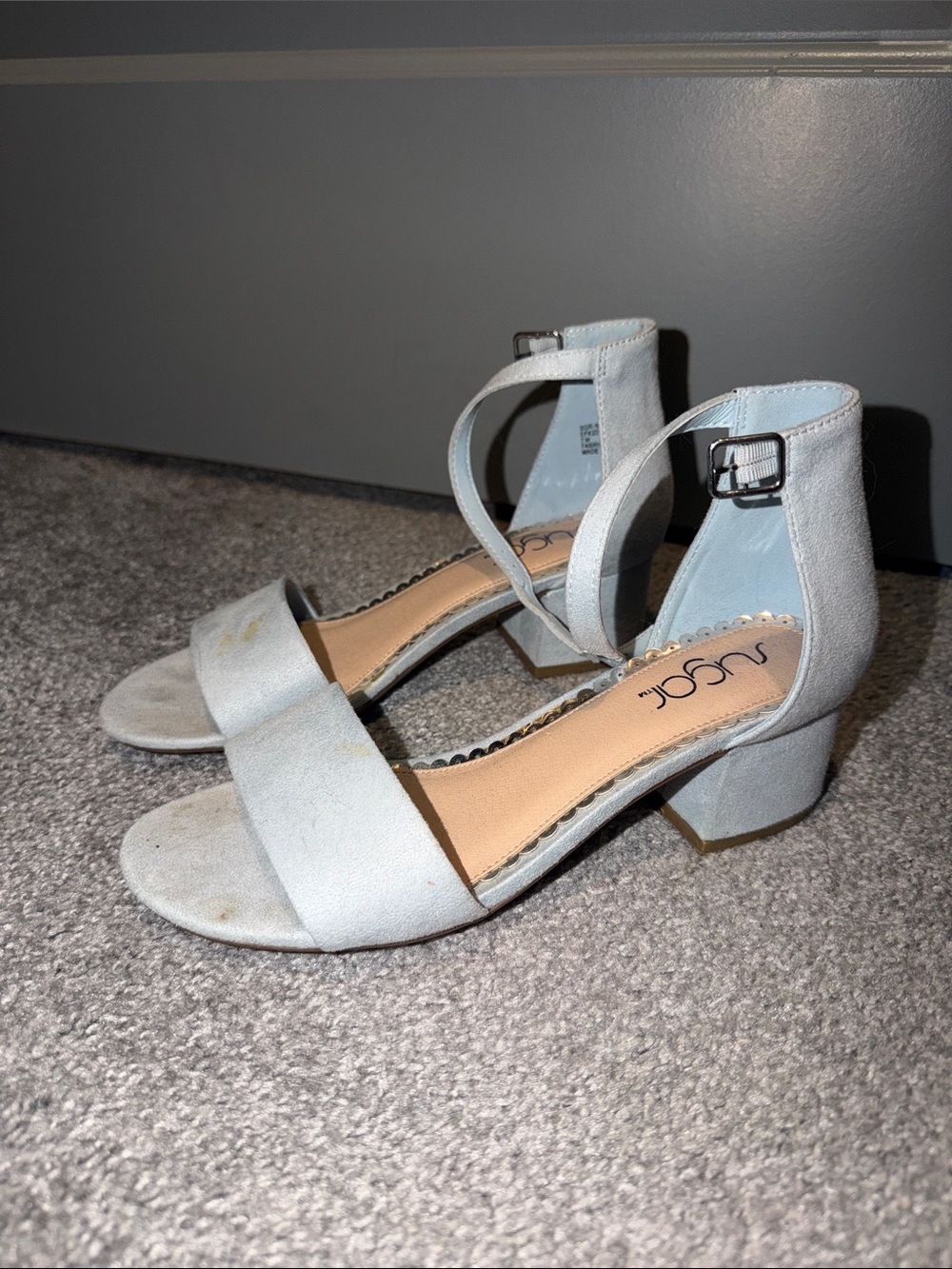 Sugar Light Blue Suede Ankle-Strap Block Heel Sandals